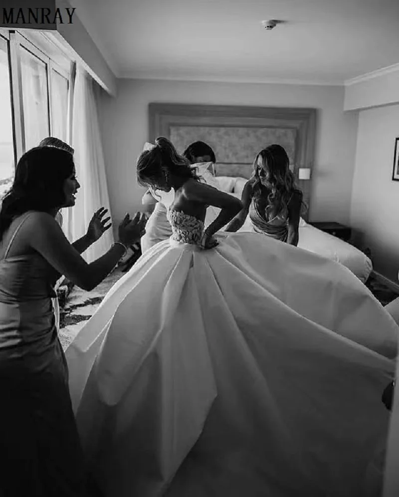 MANRAY-Vestidos De Novia De encaje De princesa, Vestido De Novia De satén con escote Corazón, tren largo, marfil, Corte Sirena