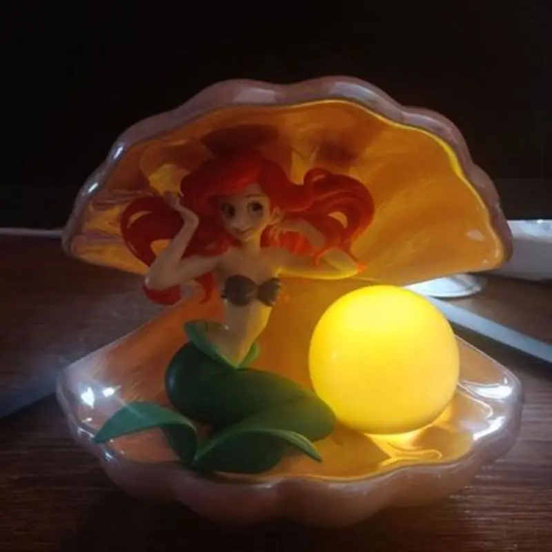 Disney Princess The Little Mermaid Ariel Pearl Shell Lamp PVC Action Figures Model Car Cake Decorations Dolls Toys