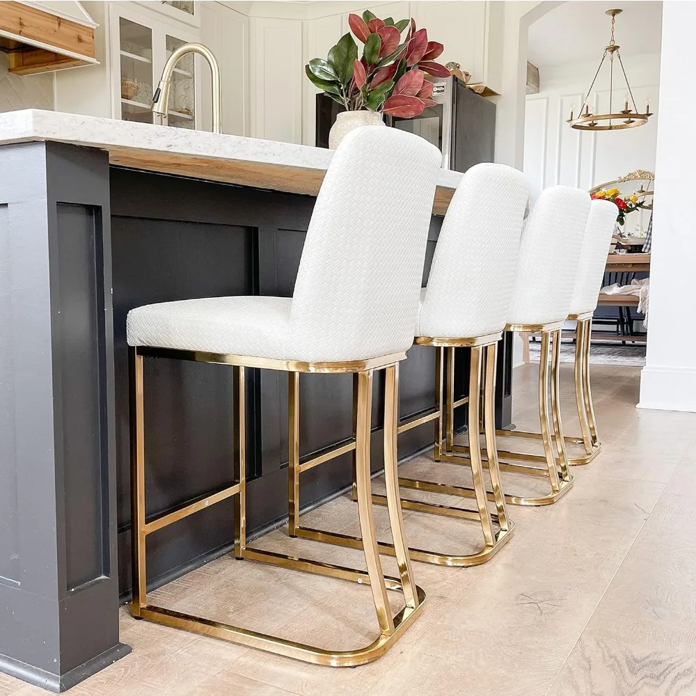 

White and Gold Bar Stools - 24 inch Island Chairs for Kitchen Counter, Counter Height Bar Stools Set of 4