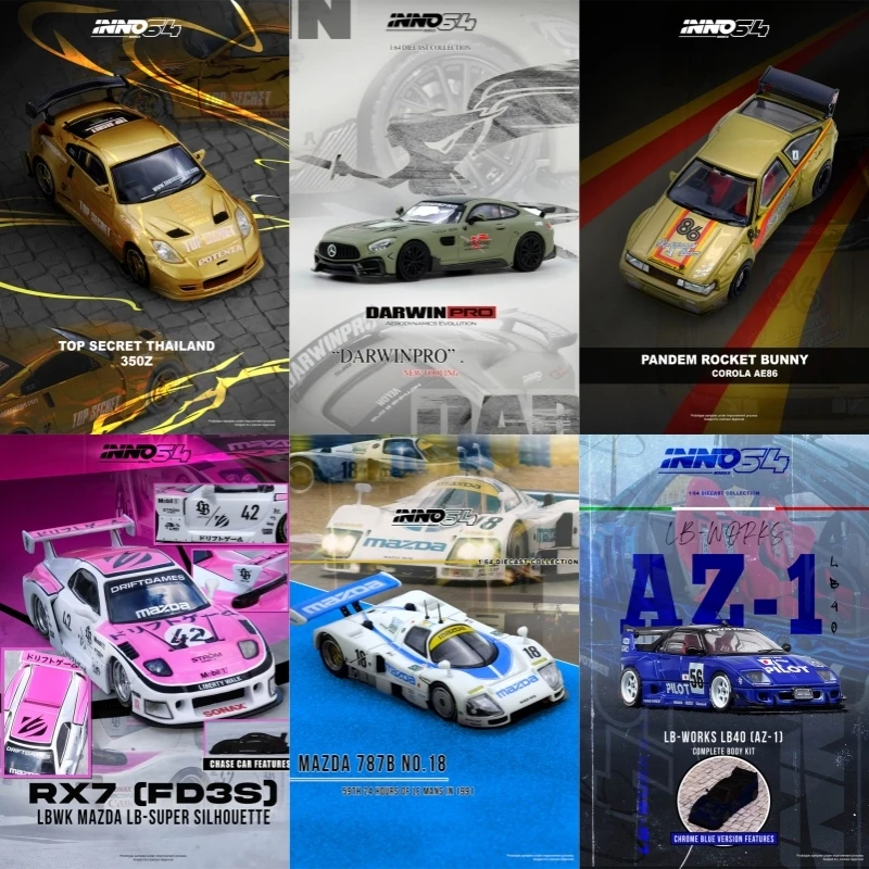 

[PreSale] INNO 1:64 TOP SECRET THAILAND 350Z DARWIN PRO ROCKET BUNNY AE86 AZ-1 LB40 PILOT RX7 FD3S 787B No.18 Diecast Model Car