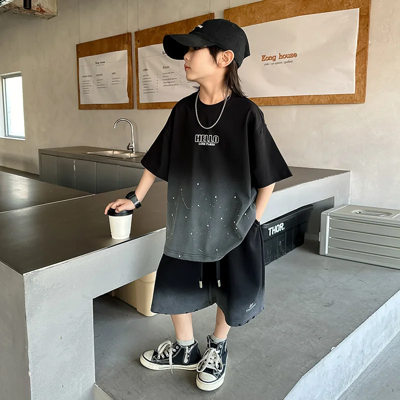 

Boys Summer Starry Sky Casual Outfit Loose Round Neck Half Sleeve T Shirt Fashion Star Printed Short Sleeve Shorts Set For Kids