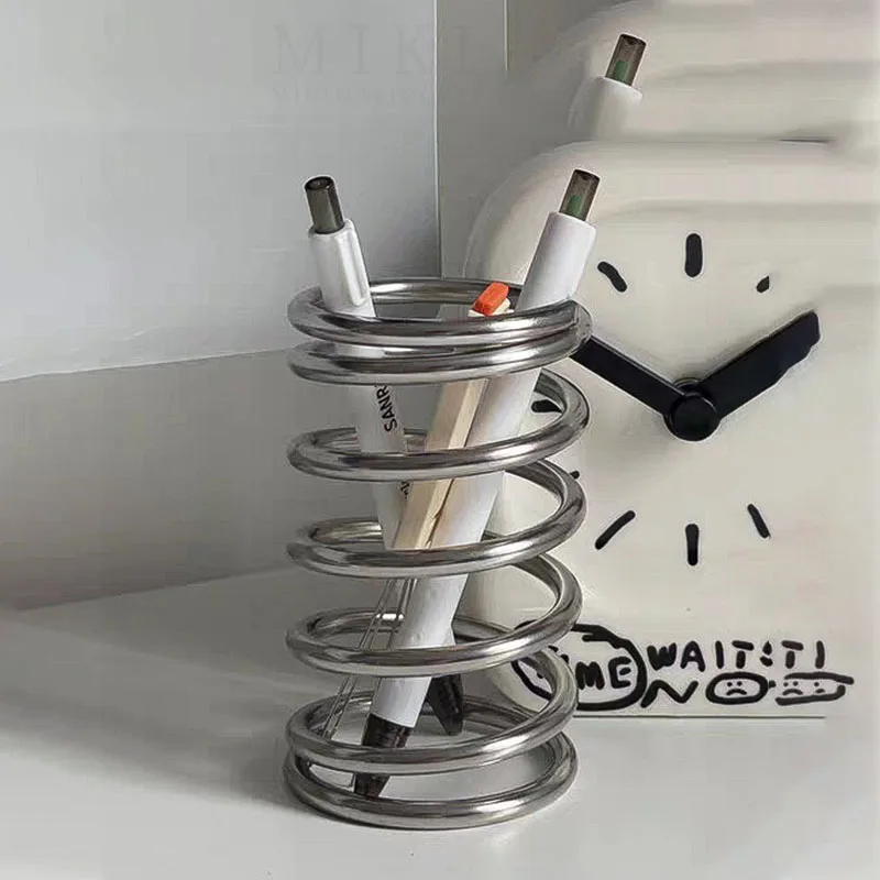 

Stainless Steel Circle Shape Desktop Storage Box Ornaments Makeup Brush Comb Pen Holder Coffee Table Toothbrush Holder Crafts