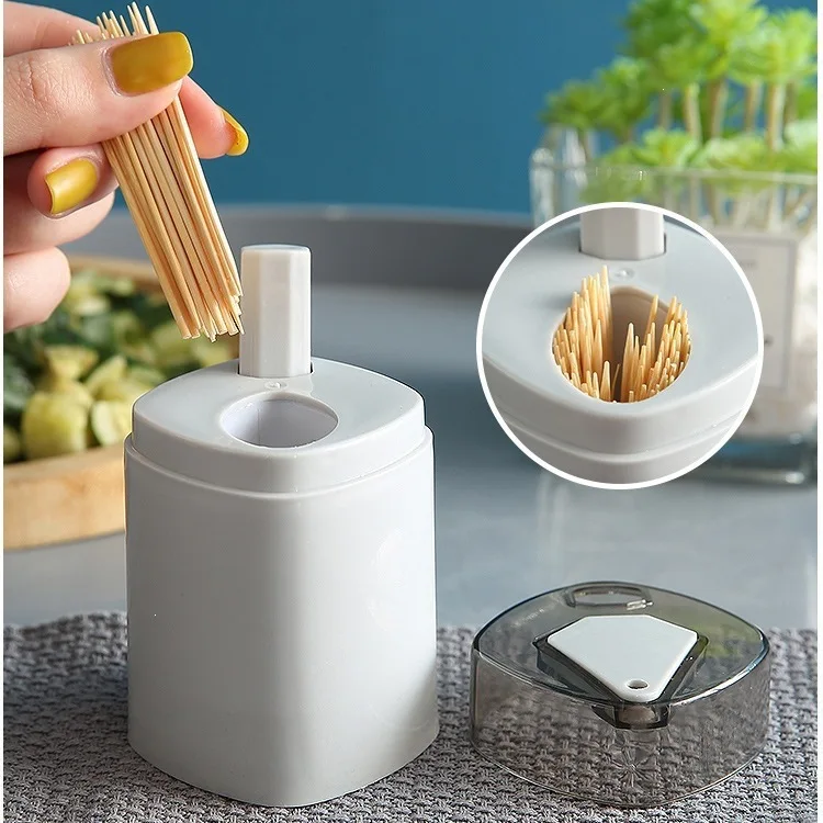 Press Automatic Pop-up Toothpick Dispenser, Simple Portable Toothpick Holder Box for Home Dining Table Living Room