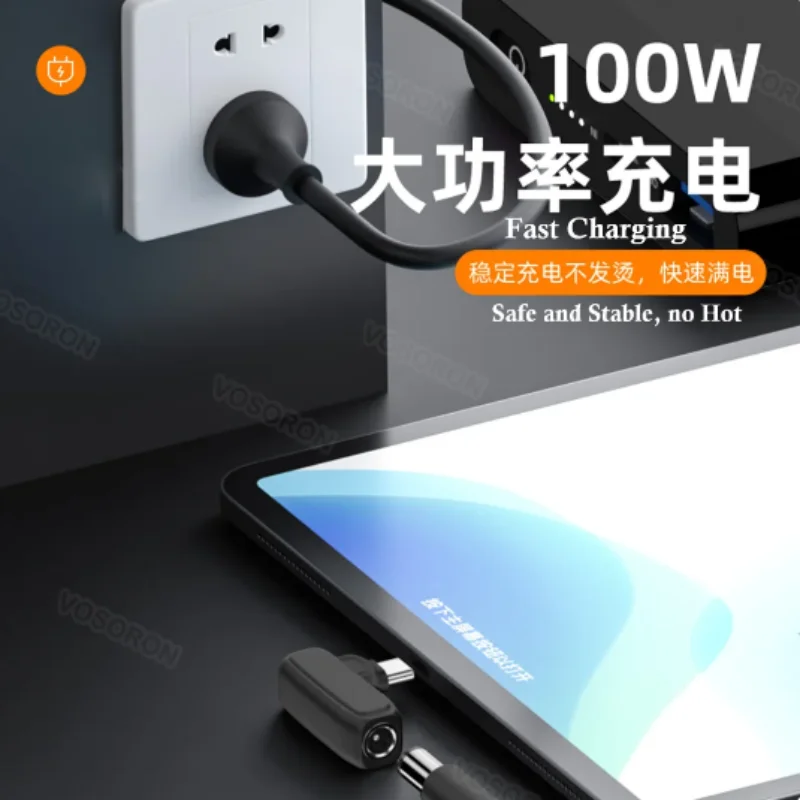 100 واط تيار مستمر مربع التوصيل لينوفو شاحن الكمبيوتر المحمول إلى USB C PD محول الطاقة محول نوع C كابل شحن سريع الحبل لماك بوك