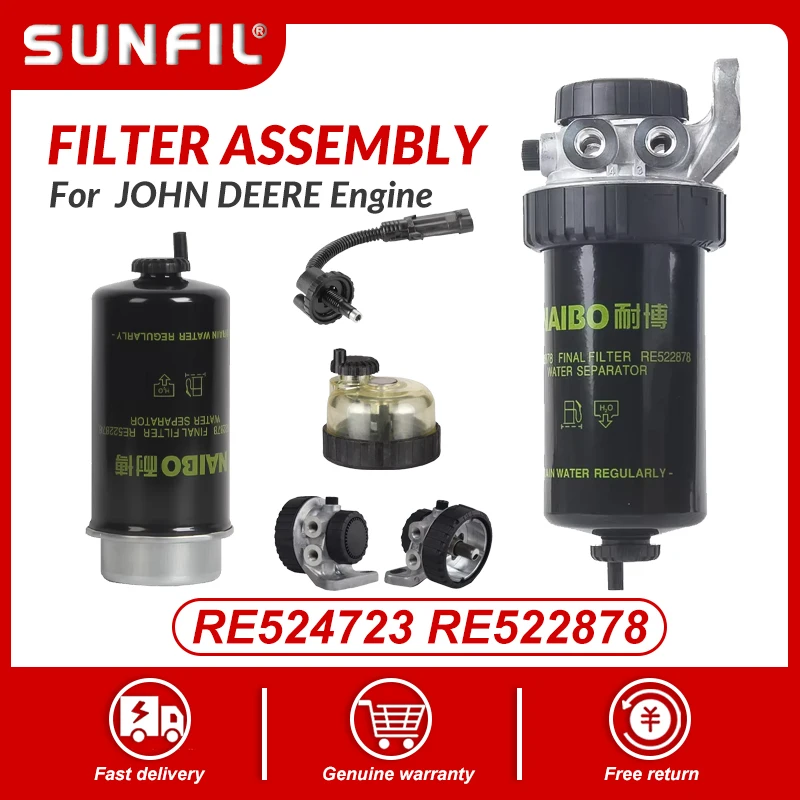 

RE 524723 RE 522878 Узел топливного фильтра SEPARATOR для двигателя JOHN DEERE 4045 6068 1110D 120D 1210E 1510E 1070E 1470
