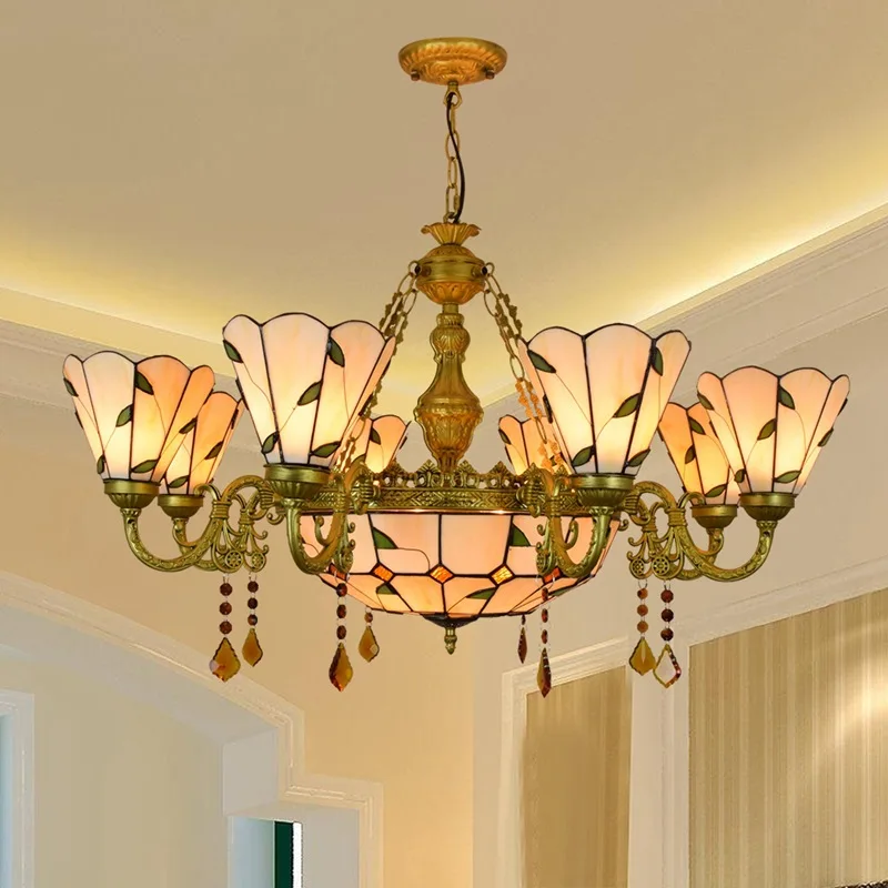 Modern Replacement Lampshade, Stained Glass Vintage White Blue Green Leaf Shade Cover Accessarioes for Chandelier, Wall Lamp