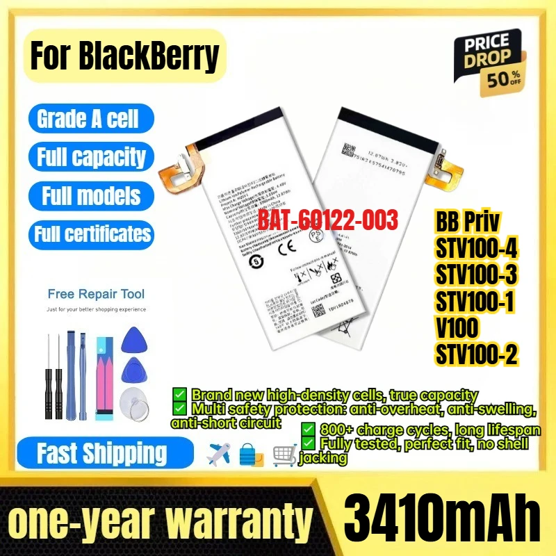 BAT-60122-003/HUSV1 for BlackBerry BB Priv/STV100-4/STV100-3/STV100-1/V100/STV100-2 Phone Battery Replacement Bateria with Tools