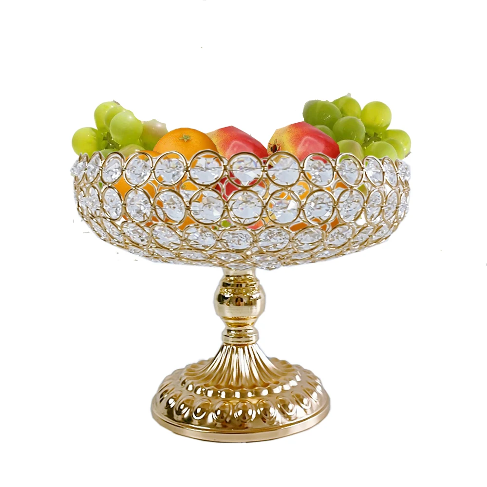 

1pcs Crystal Fruit Gold living room fruit decoration plate wedding cake stand golden Wedding Centerpieces for Tables Dining