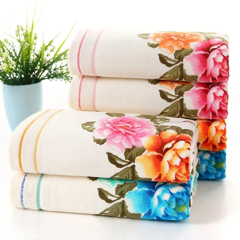 2024 New Luxury 100% Cotton Towel with Bath Towels New Women Peony Beach Towel Bathroom Set for Family Guest Bathrooms Gym