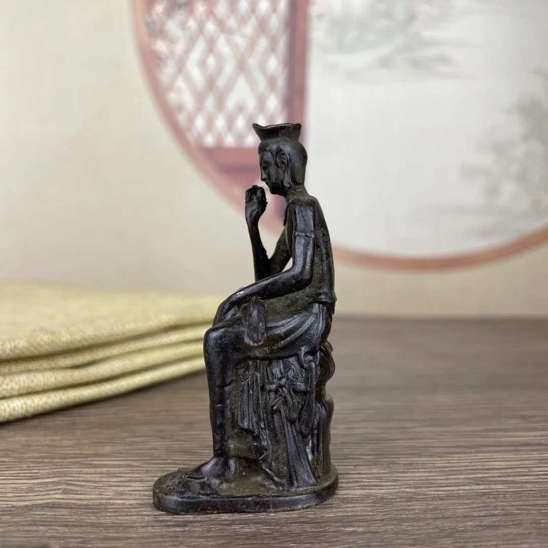 Chinese Bronze Maitreya Buddha Statue Half-Lotus Thinking Pose Miniature Feng Shui Wealth Decor Desktop Ornament