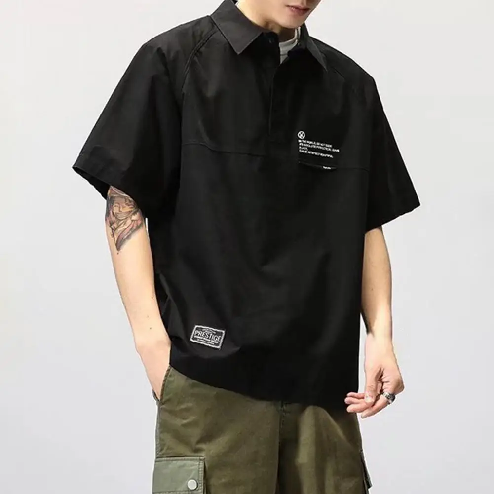 New Arrival Summer Fashion Men Shirt Turn down Collar Men Top Breathable Cotton Blend Loose Cargo Shirt