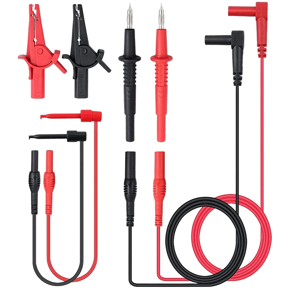 Insulated Digital Multimeter Probes with 1 Meter Cable Length and Retractable Hooks for Electrical Measurements
