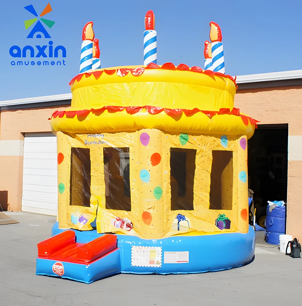 Customized Air Blower Happy Birthday Cake Inflatable PVC Combo Slide Jumping Castle with 3-Year Warranty Factory Direct Sales