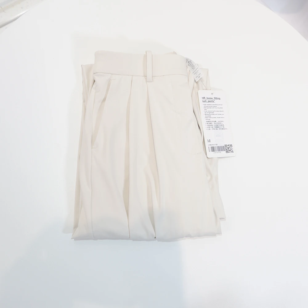 Pantalon de costume à poches avec plis, sensation de fraîcheur, polyvalent, jambes larges, pantalon 