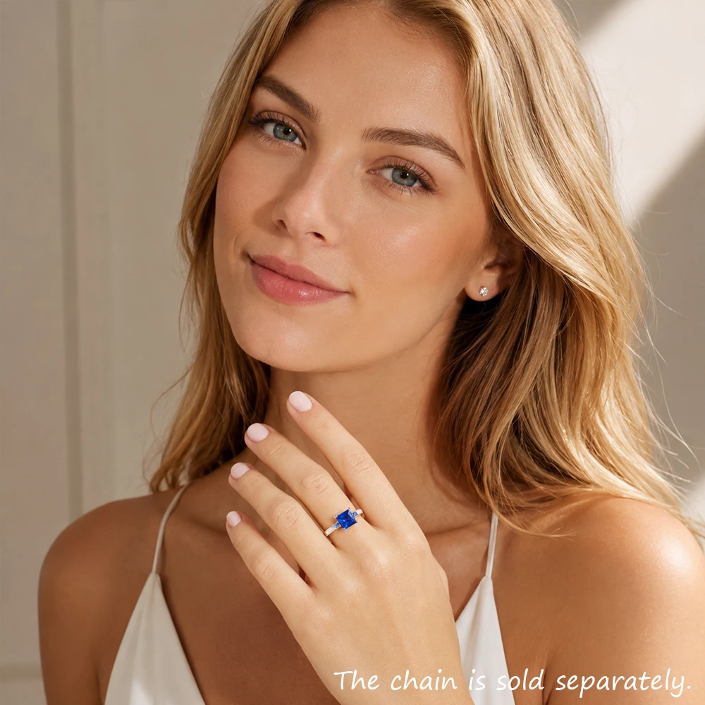 Cocktail Ring With Square Blue And White Stones,Europe Style Classical Fine Jewerly For Women New Gift In 925 Sterling Silver