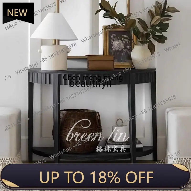 

French Retro Solid Wood Entryway Console Table American Style Semi-Circular Wall-Mounted Entryway Table Decorative Cabinet