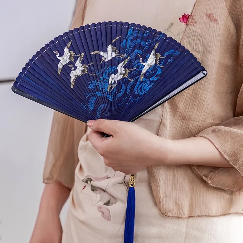 Fan Chinese Style Ancient Style Women's Japanese Classical Black Folding Fan Easy To Open and Close for Personal Use