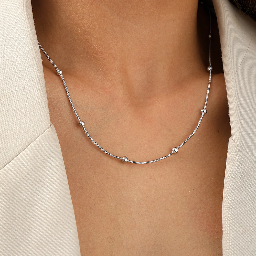 Stainless Steel Necklace New Design Vintage Fashion Small Round Beads Bamboo Chain Necklace For Women Jewelry Commuter Match
