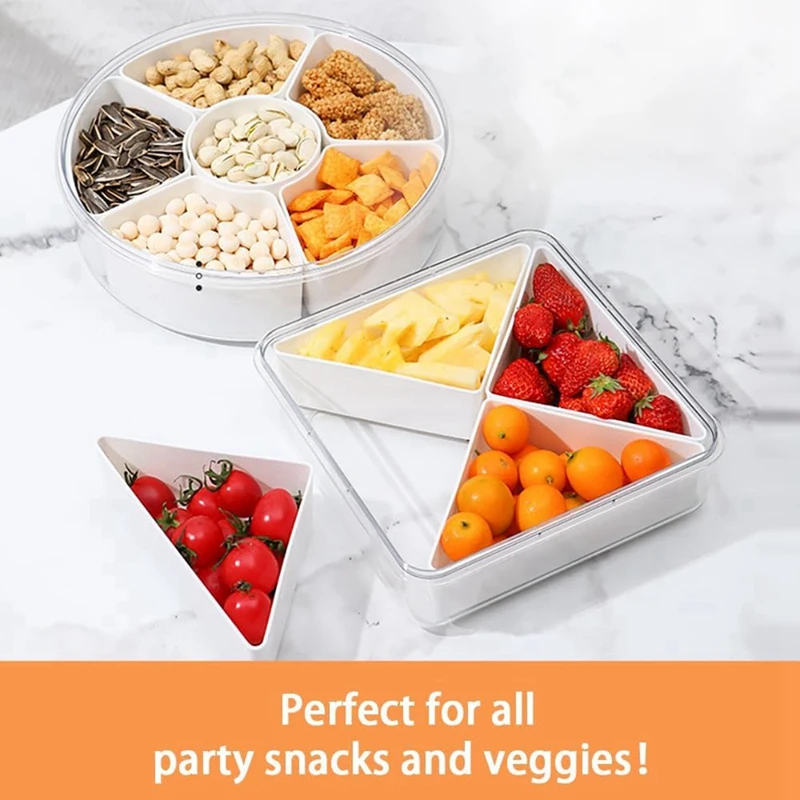 Veggie Tray with Lid - Divided Snackle Box Container with 6 Compartments for Serving Platter, Fruit Tray, Snack-AT35