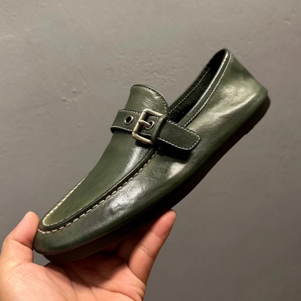 

QHCCID High Quality Horse leather Handmade Loafers Men's Casual Shoes Comfortable Light Men Loafers Formal Men Dress Shoes