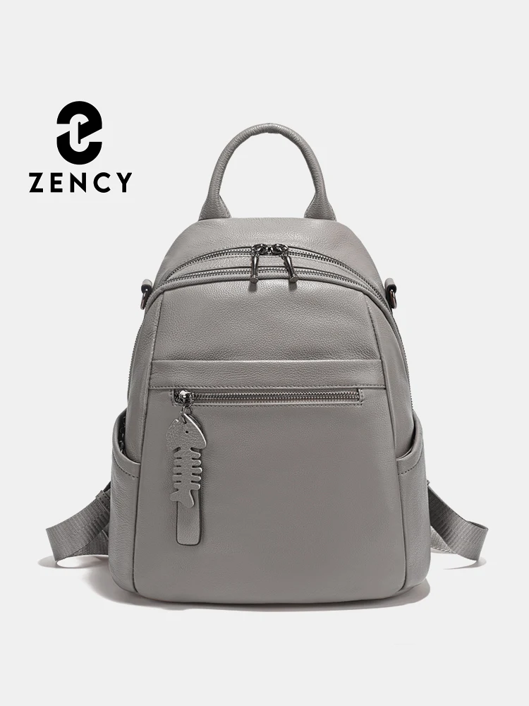 

Zency New Genuine Leather Women's Backpack Knapsack Multi-pocket Simple Travel Shoulder Bag 2025 Trendy Cowhide Leather Rucksack
