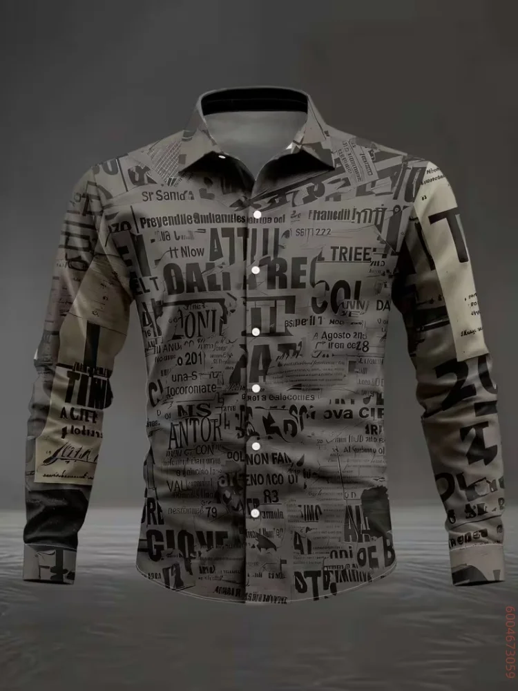 Men's long sleeved shirt with contrasting geometric box full print top, versatile shirt for daily commuting, travel and vacation