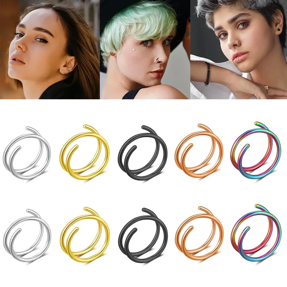 2PC/Set Stainless Steel Double Helix Nose Hoop Ring for Women Creativity Pircing Nariz Tragus Cartilage Ear Piercing Unisex Gift