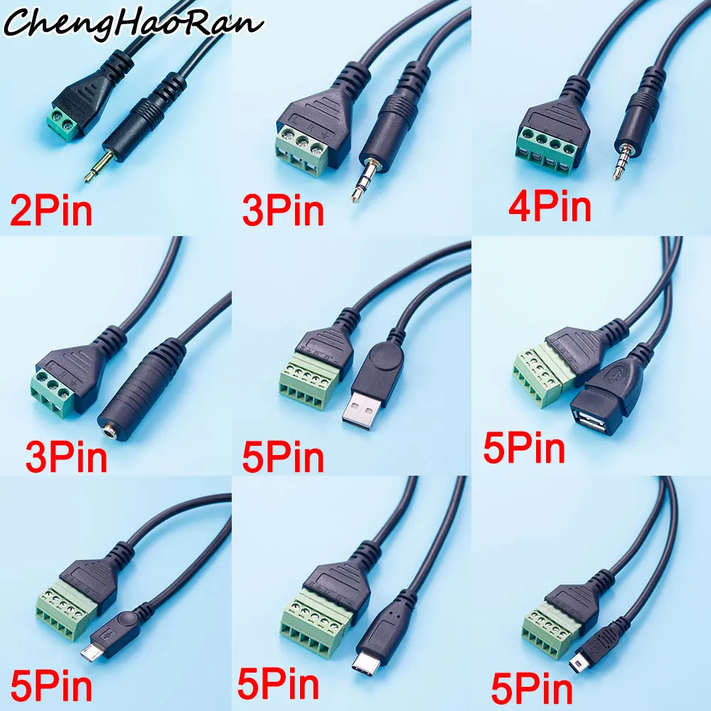 

1 piece USB 2.0 Female B Micro USB Mini usb Type-C Male to 5 Pin Female Bolt Screw Connector with Terminal shield Plug Adapter