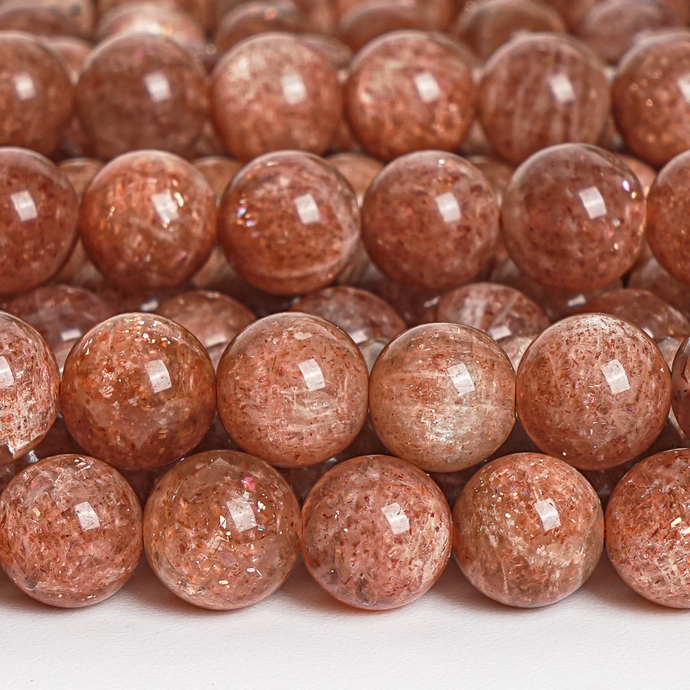 8MM Natural Stone Golden Orange Strawberry Quartz Round Loose Beads Gemstone Beads For Jewelry Making Diy Bracelet