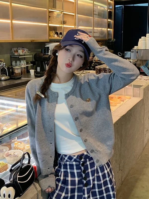 

Gray Knitted Open Cardigan Women's Outerwear 2025 New Autumn Winter Sweater Outer Layer Early Autumn Style High-End Feeling Top