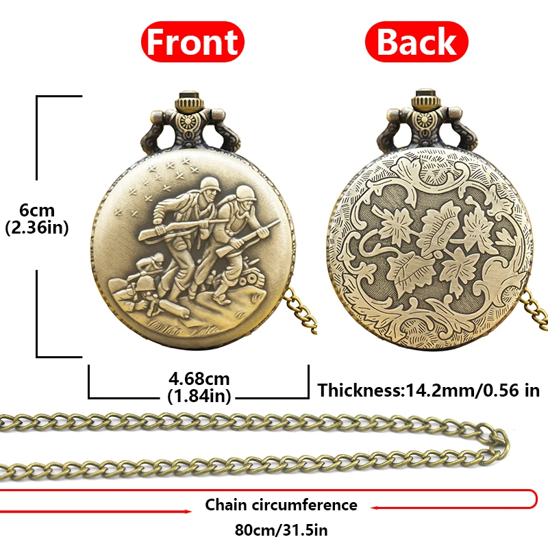 Jam Saku Peringatan Seri Kalung Kuarsa Flip-Back Tentara Steampunk Perunggu Retro untuk Siswa Pria dan Wanita