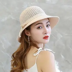 1PC Hot Sale Fashion Women Sun Straw Hats Summer Wide Brim Sun Protection Beach Hat Ladies Panama Caps Fisherman's Hat
