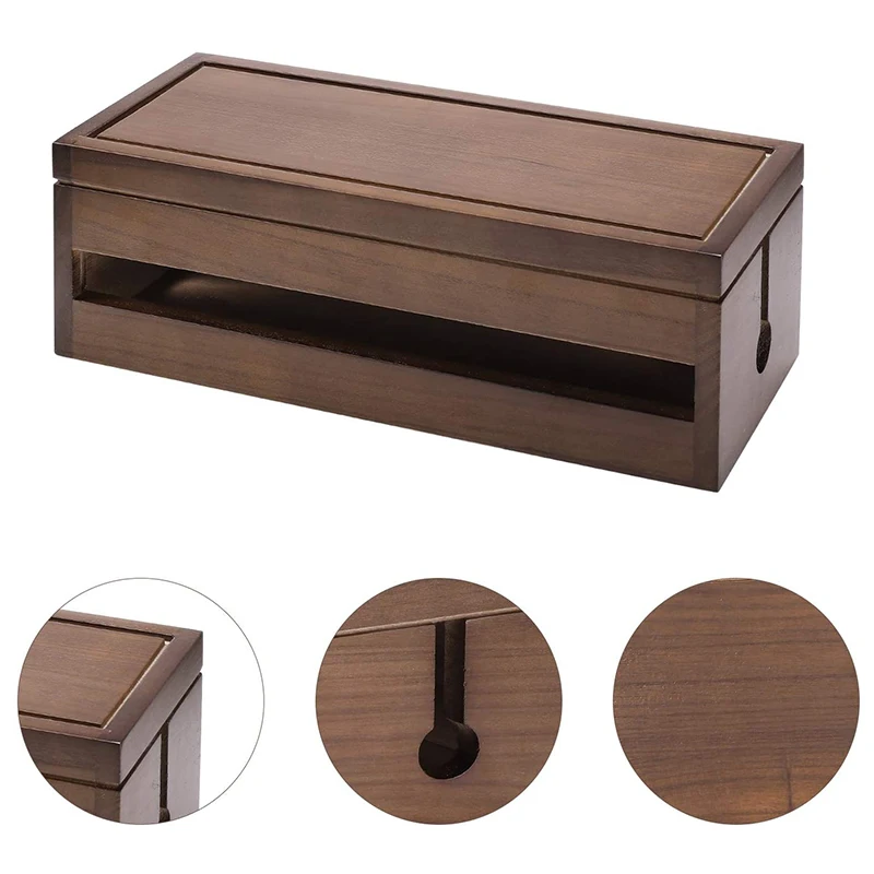 Caja organizadora de cables de madera, Protector contra sobretensiones, rayas de alimentación, Color café