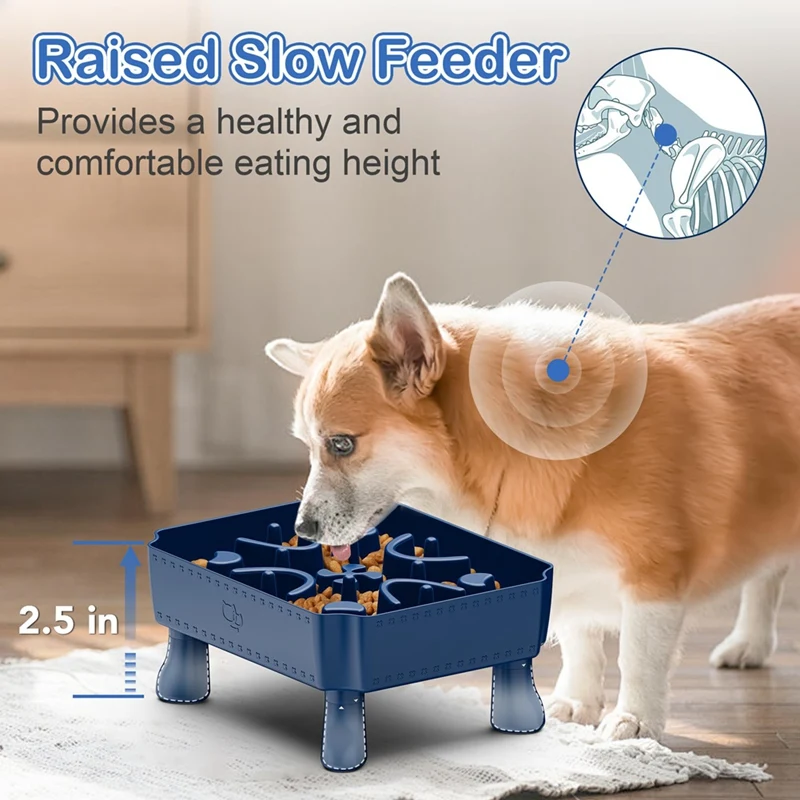 Slow Feeder Dog Bowls,2 In 1 Dog Puzzle Slow Feeder For Large Breed, Maze Elevated Dog Food Bowl Anti-Choking