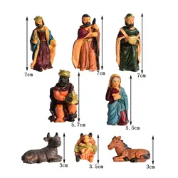 8Pcs Christmas Nativity Scene Figurine Set Decoration Handmade Holiday Season Decor Birth of Jesus Ornament Xmas Sculpture