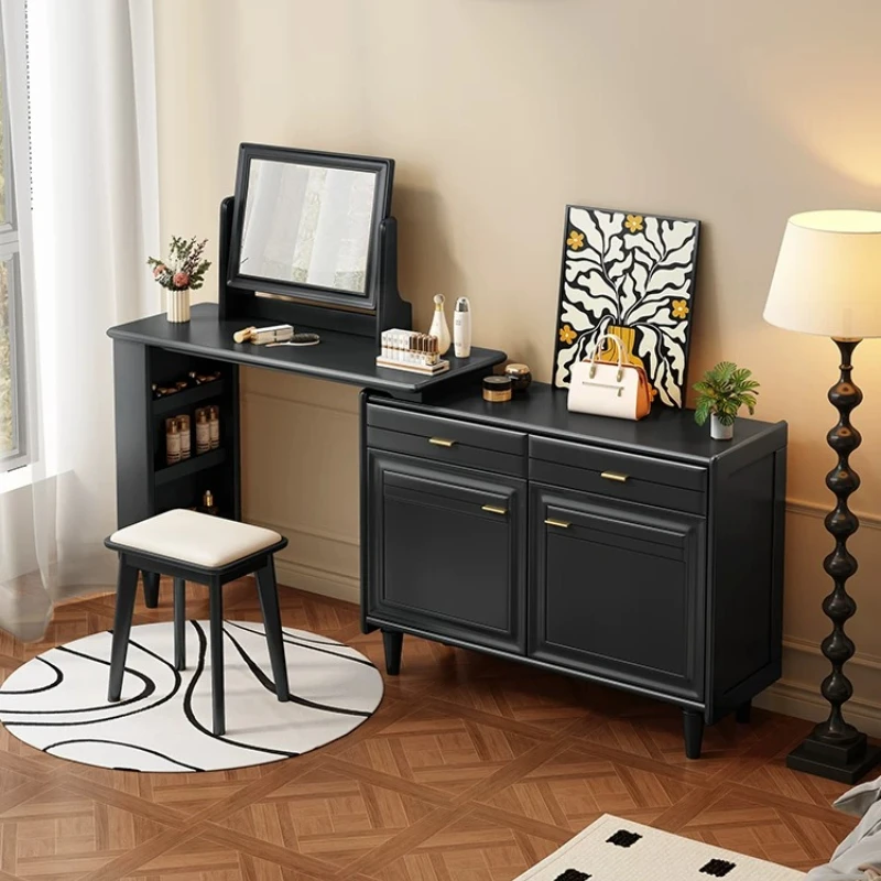 YJQ black all solid wood dresser chest cabinet integrated retractable bedroom household makeup table