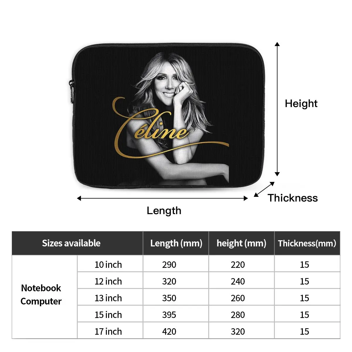 سيلين ديون غطاء كمبيوتر محمول حقيبة 10 12 13 15 17 بوصة حقيبة دفتر كم اللوحي للصدمات حقيبة