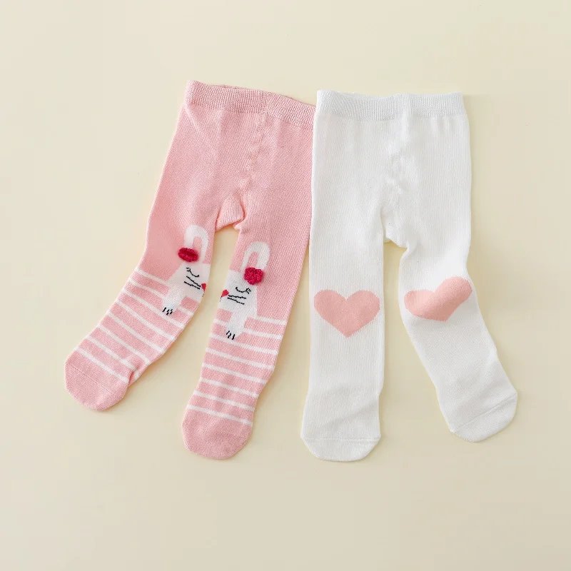 

2 Pairs 0-12 Months Newborn Baby Girl Tights Spring Casual Infant Tights Girls Cotton Print Knitted Stockings