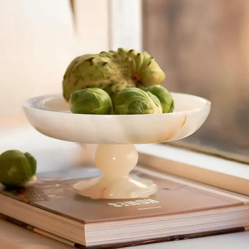 White Onyx Natural Marble Serving Tray for Dessert and Bread Luxury Fruit Bowl for Kitchen Counter or Dining Room Table