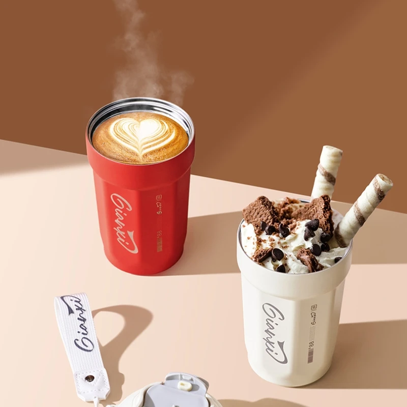 GIANXI Coffee Thermos Cup with Handles Rope Stainless Steel Vacuum Flask Portable Thermal Insulation Cups Drinkware