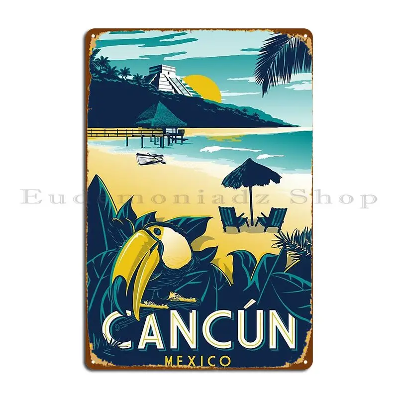 Vintage Mexico Cancun Metal Plaque Poster Printing Kitchen Living Room Wall Mural Wall Decor Tin Sign Poster