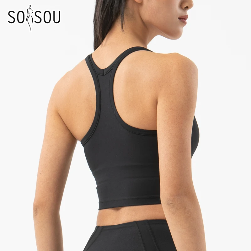 SOISOU-Sujetador deportivo de nailon para mujer, ropa deportiva mujer gym, ropa interior transpirable, chaleco de doble capa, almohadilla para el