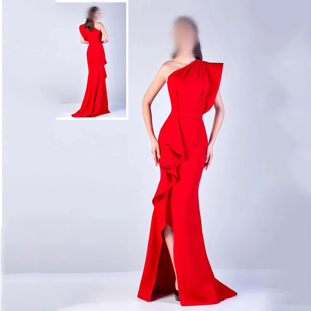 فساتين سهرة حورية البحر مخصصة بطول الأرض بكتف واحد بدون أكمام فستان حفلات بسيط على الموضة وشاحات ثنيات للحفلات