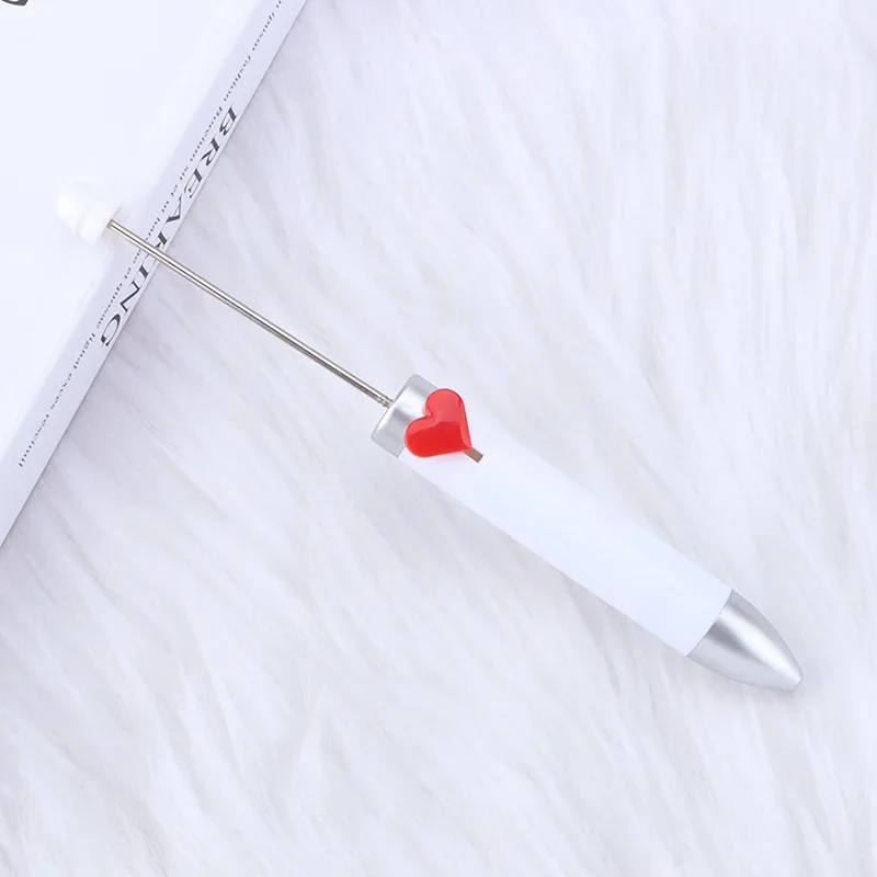 12pcs DIY Beaded Pen Heart Beadable Pens Free Logo Student Office 7-color Ballpoint Pen Set Beads Cartoon Pens for Writing