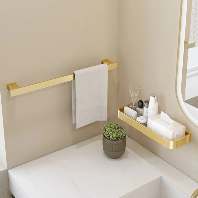 

Настенная вешалка для полотенец из алюминиевого сплава, квадратная труба, матовое золото, одинарная и двойная стойка, антикоррозийная, для ванной комнаты