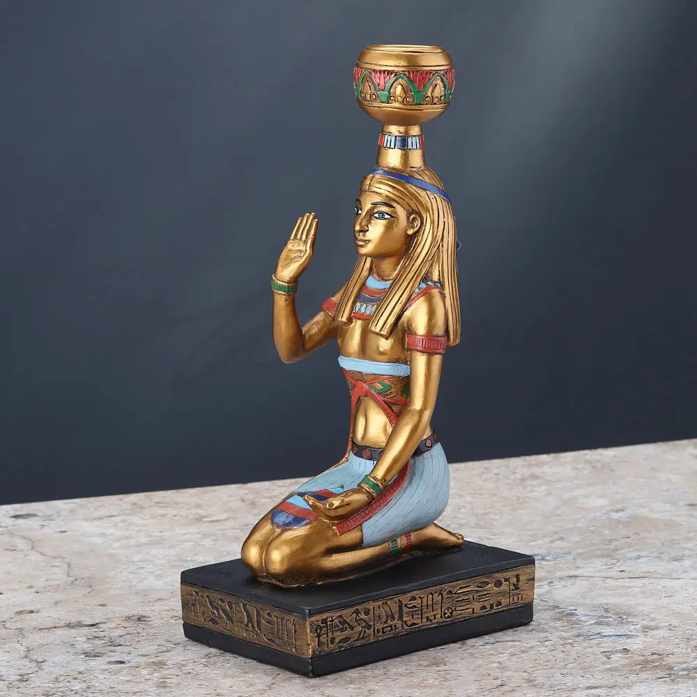 Ancient Egyptian Kneeling Servant Statue Hand Painted Resin Figurine Egypt Pharaoh Attendant Sculpture Home Office Decor Gift