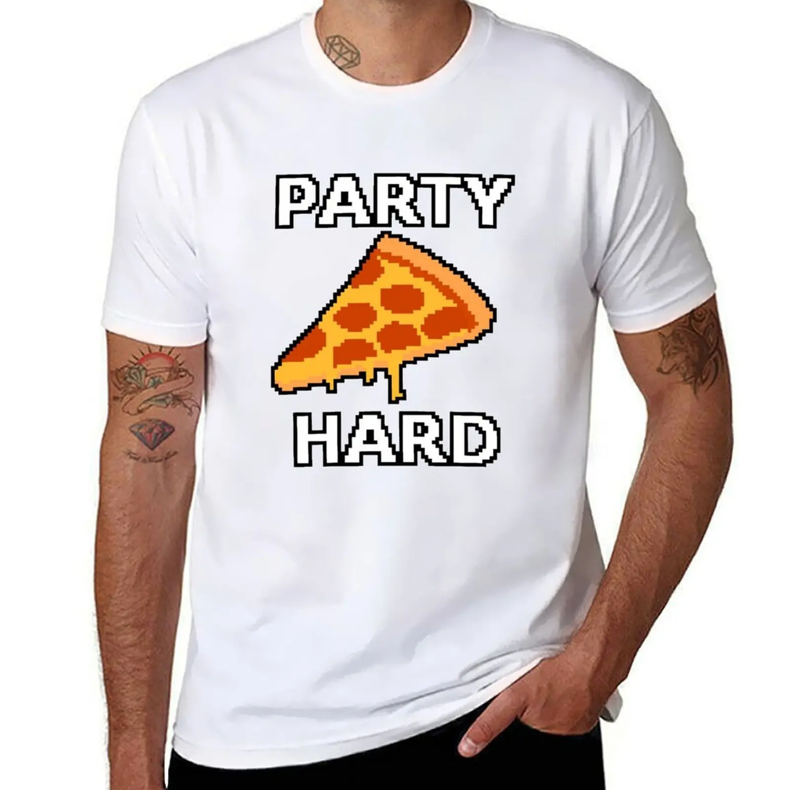

Party Hard Pizza Pixel Art T-Shirt cotton t shirts high quality t shirt man designer T-Shirt