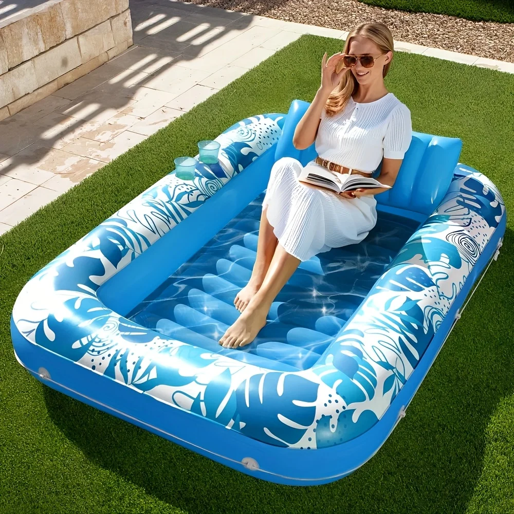

Надувной плот-бассейн JOYFY 4-в-1 для загара, 70 x 46 дюймов, для взрослых, с подушкой, для водных вечеринок, подарки