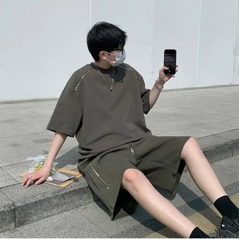 

Extra Large 300 Pou Cool Haome Summer Zipper High-End ort Sve orts Set Men's Casual Sport Two-Piece Suit