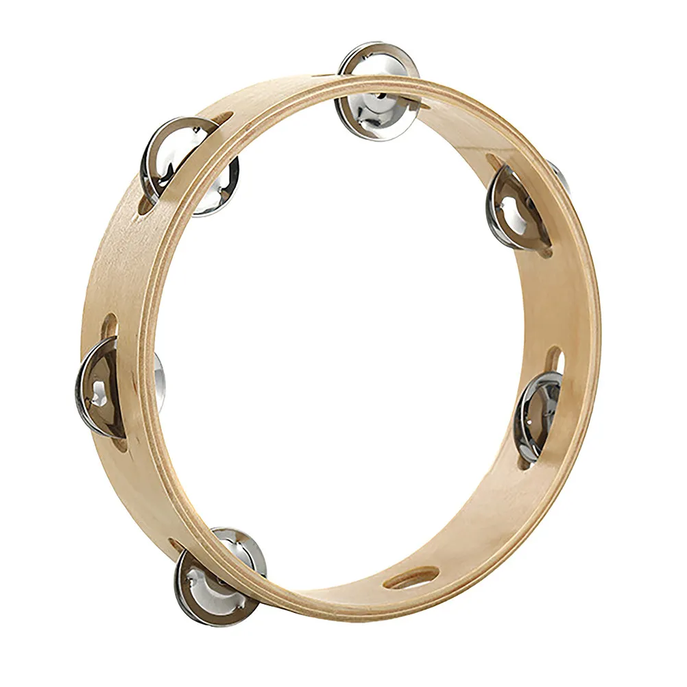 Hand Percussion Tambourine Wooden Metal Hand Drum Musical Instrument for Parent- Interaction Educational Plaything